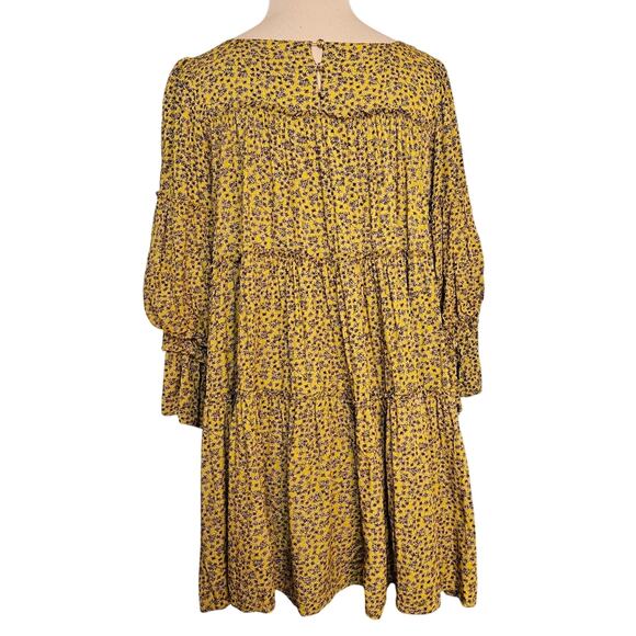 Easel Ruffled Tiered Long Sleeve Sundress Mini Babydoll Dress Boho Ditsy Floral - Picture 2 of 16